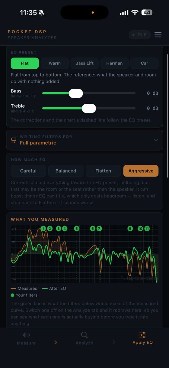 Apply EQ with EQ preset, hardware and how-much-EQ settings